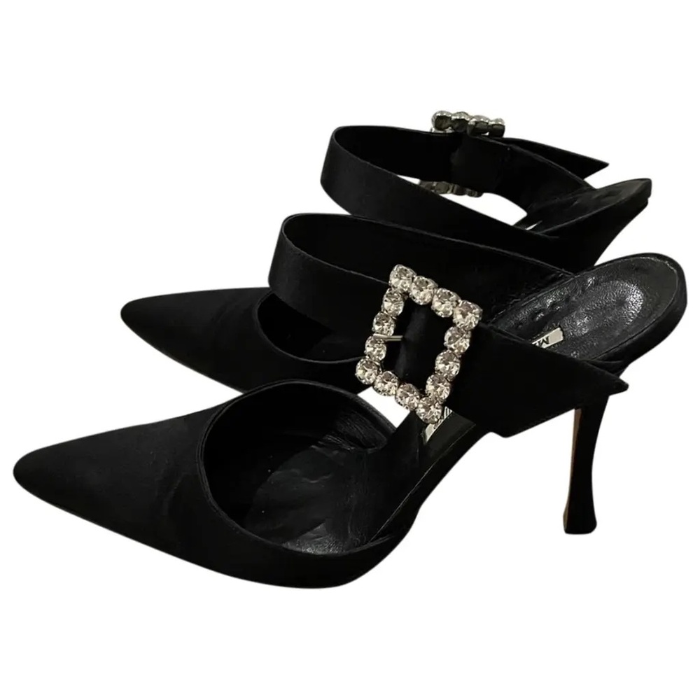 Manolo Blahnik Black Rhinestone Mules